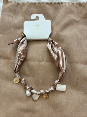 Panacea Cache Brown & Cream Scarf Necklace with Gold Charms